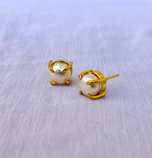 Crescent Clasp Pearl Studs