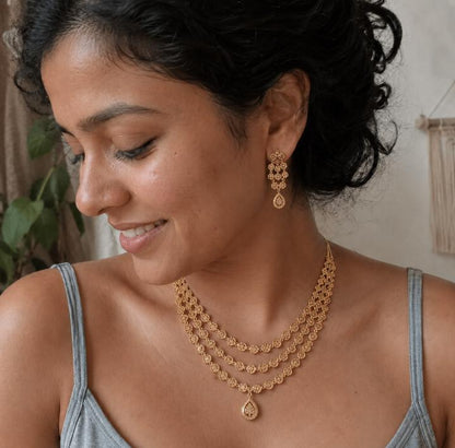 Rose Gold Plated AAA American Diamond Necklace Set in Brass – Delicate CZ Jewellery for Women”