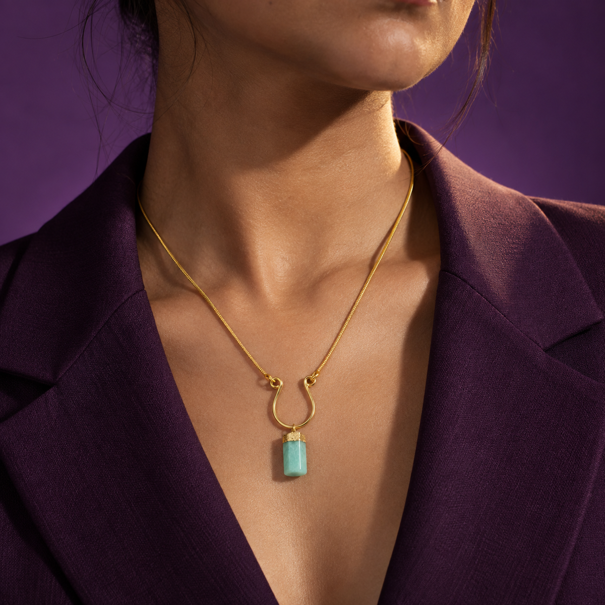 Terrene Raw Gemstone Baguette Pendant Necklace