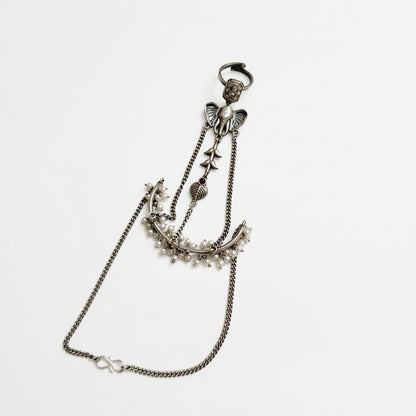 Oxidised Silver Replica Hathphool Hand Harness – Brass, Pearls & Motifs