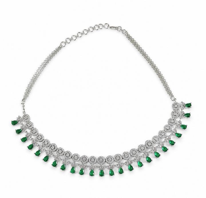Bouti Patta AAA American Diamond Necklace & Earrings Set | Brass | Floral Choker Collar | Bridal & Party Jewellery