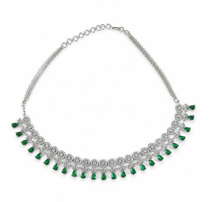 Bouti Patta AAA American Diamond Necklace & Earrings Set | Brass | Floral Choker Collar | Bridal & Party Jewellery
