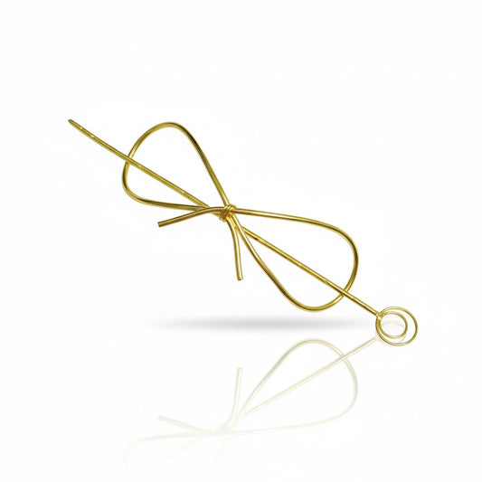 Gold Plated Brass Bow Hair Stick Pin | Minimalist Wire Bow Bun Holder Juda Pin for Women — Everyday & Bridal Hair Accessory