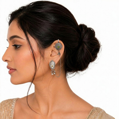 Oxidised Brass Ear Cuff with Chain – Mango Design