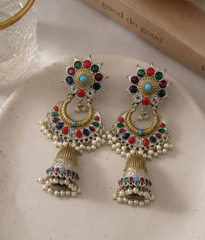 Rivaayat Chandbali Jhumka Earrings with Pearl Drops