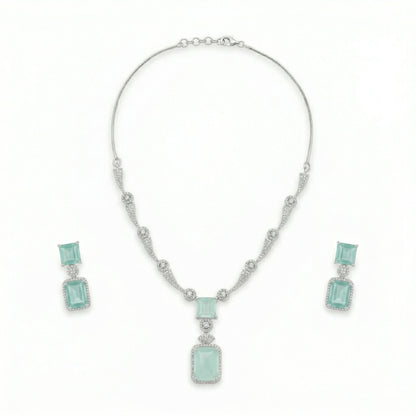 Regal Geometry American Diamond Necklace Set (Rhodium Plated)