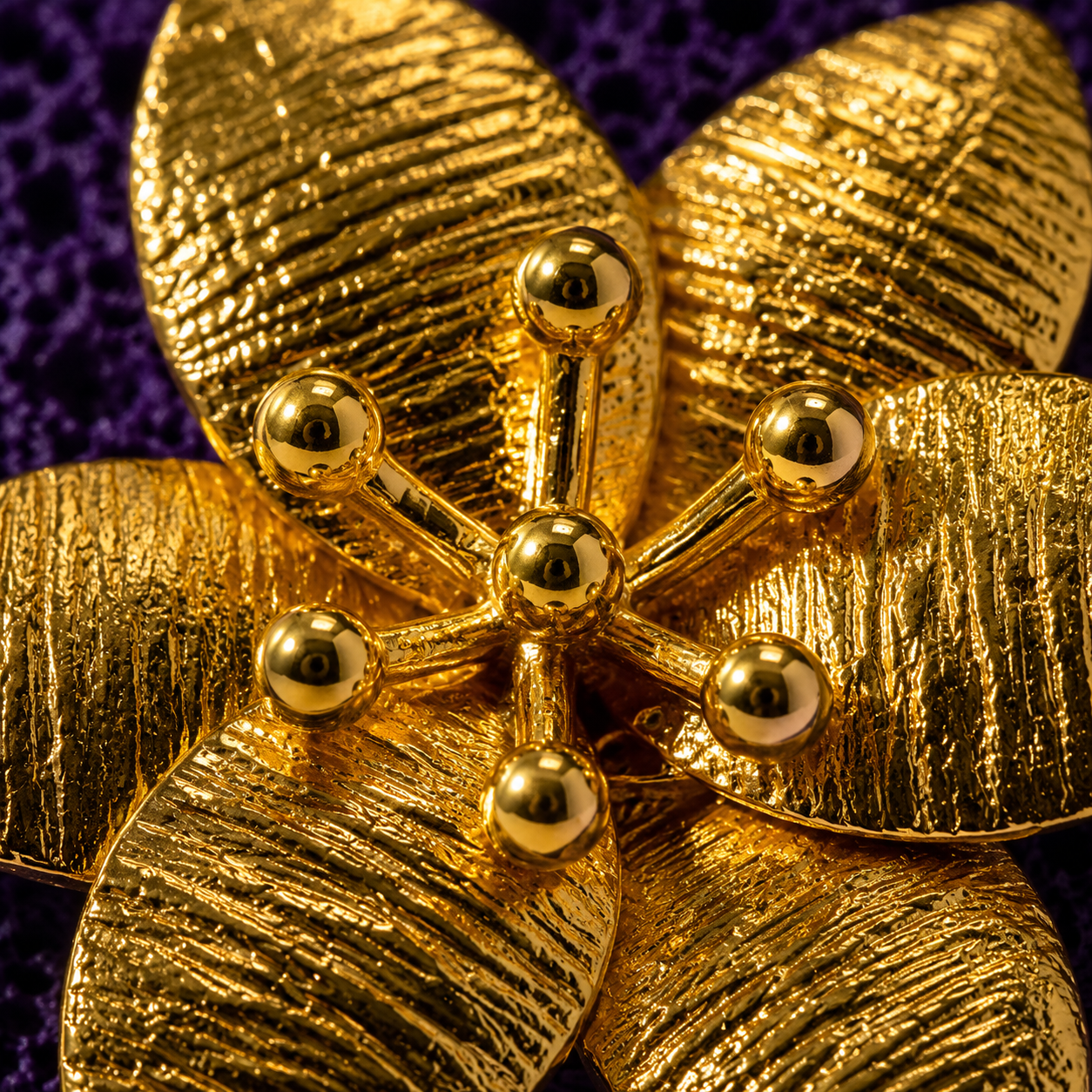 Petalie Textured Gold Flower Brooch with Secure Locking Pin