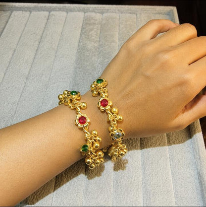Gold Plated Adjustable Bangles with High Quality Glass Stones – Brass Pair