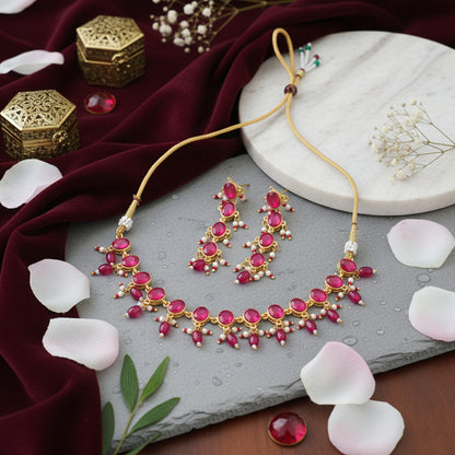 Ruby Cascade Pearl Necklace Set