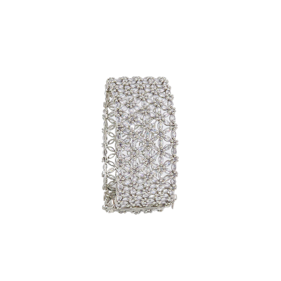 Rhodium-Plated Floral Filigree Bangle – A Tribute to Victorian Lacework