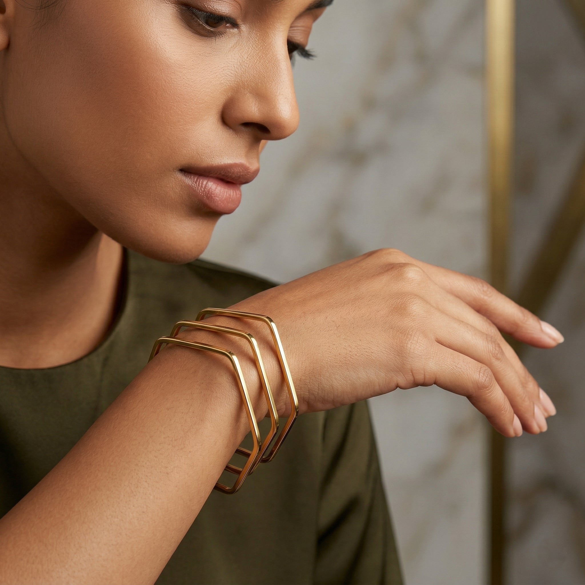 Geo Chic Hexa Bangles (Set of 3, Size 2.4-2.6)