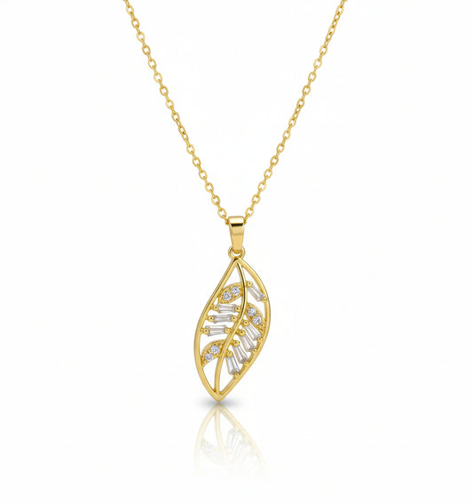 Leaf Luxe – Crystal Vein Pendant Necklace