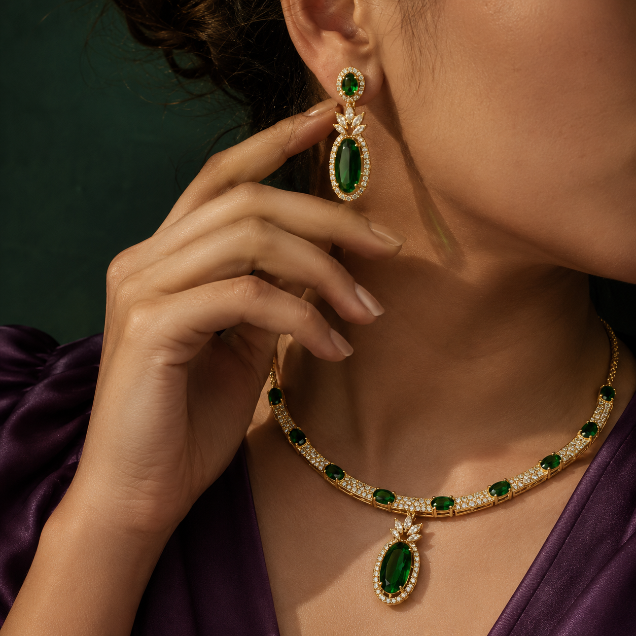 Elara AAA American Diamond Statement Necklace & Earrings Set