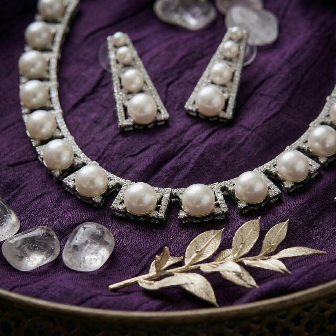 Regal Radiance American Diamond Jewellery Set (Rhodium Plated)