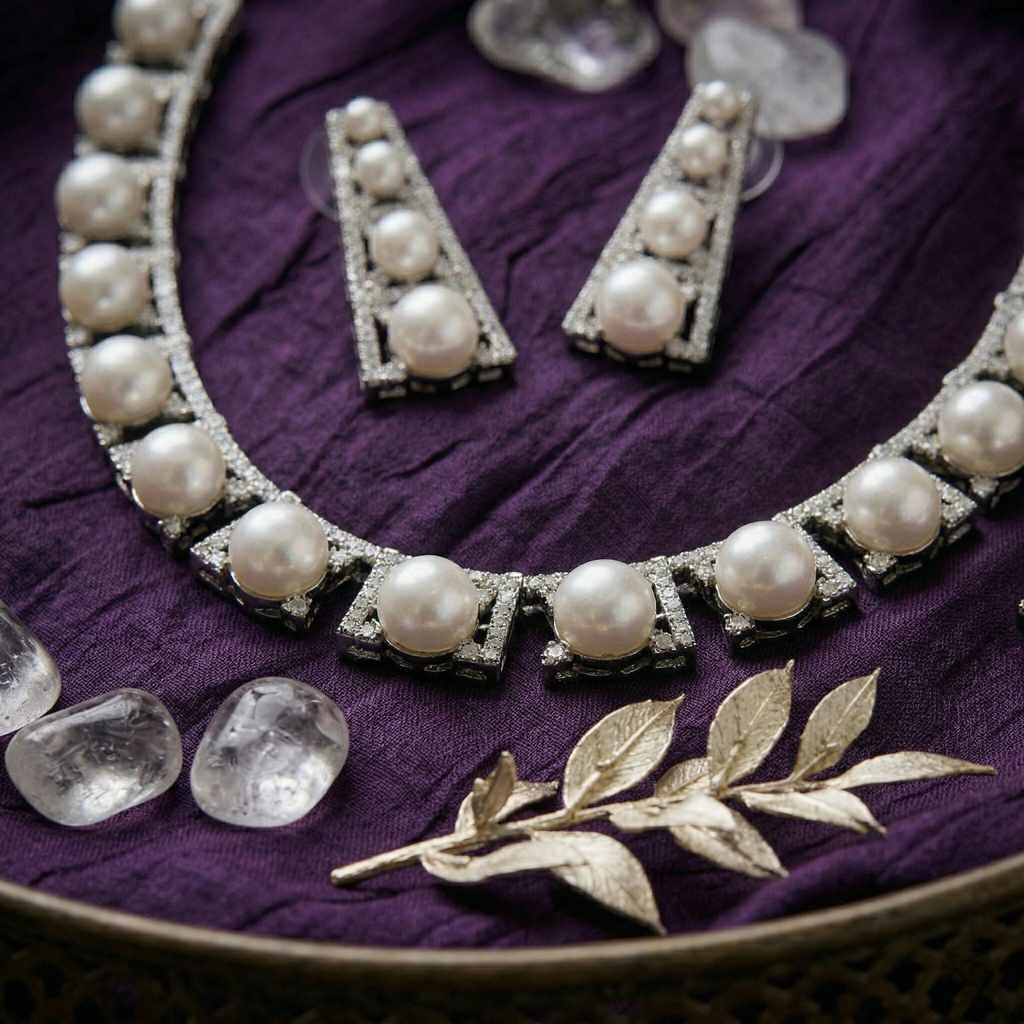 Regal Radiance American Diamond Jewellery Set (Rhodium Plated)