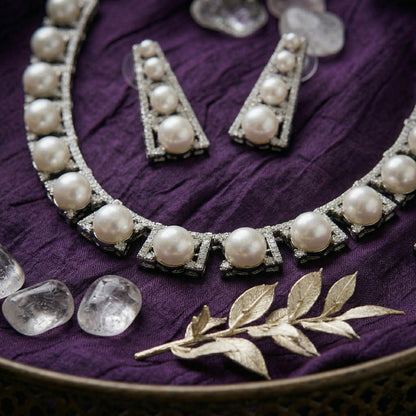 Regal Radiance American Diamond Jewellery Set (Rhodium Plated)