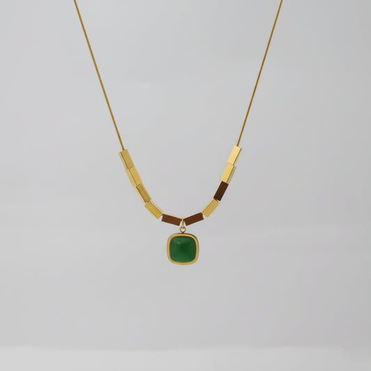 GeoGrace – Square Green Pendant Necklace