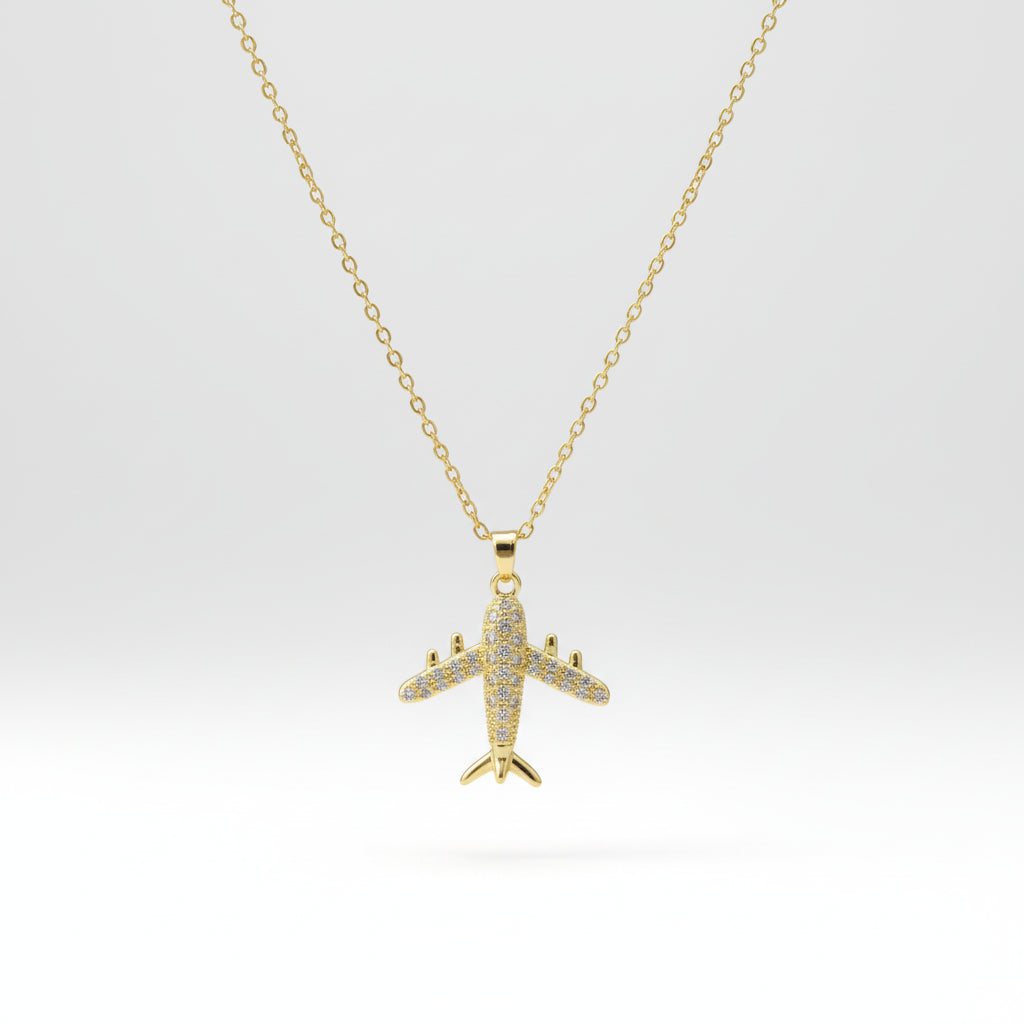 Jet Setter – Crystal Aircraft Pendant Necklace