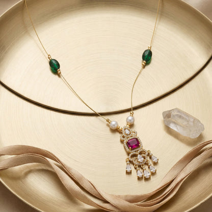 Minimal Luxe American Diamond Pendant Necklace (Gold Plated)