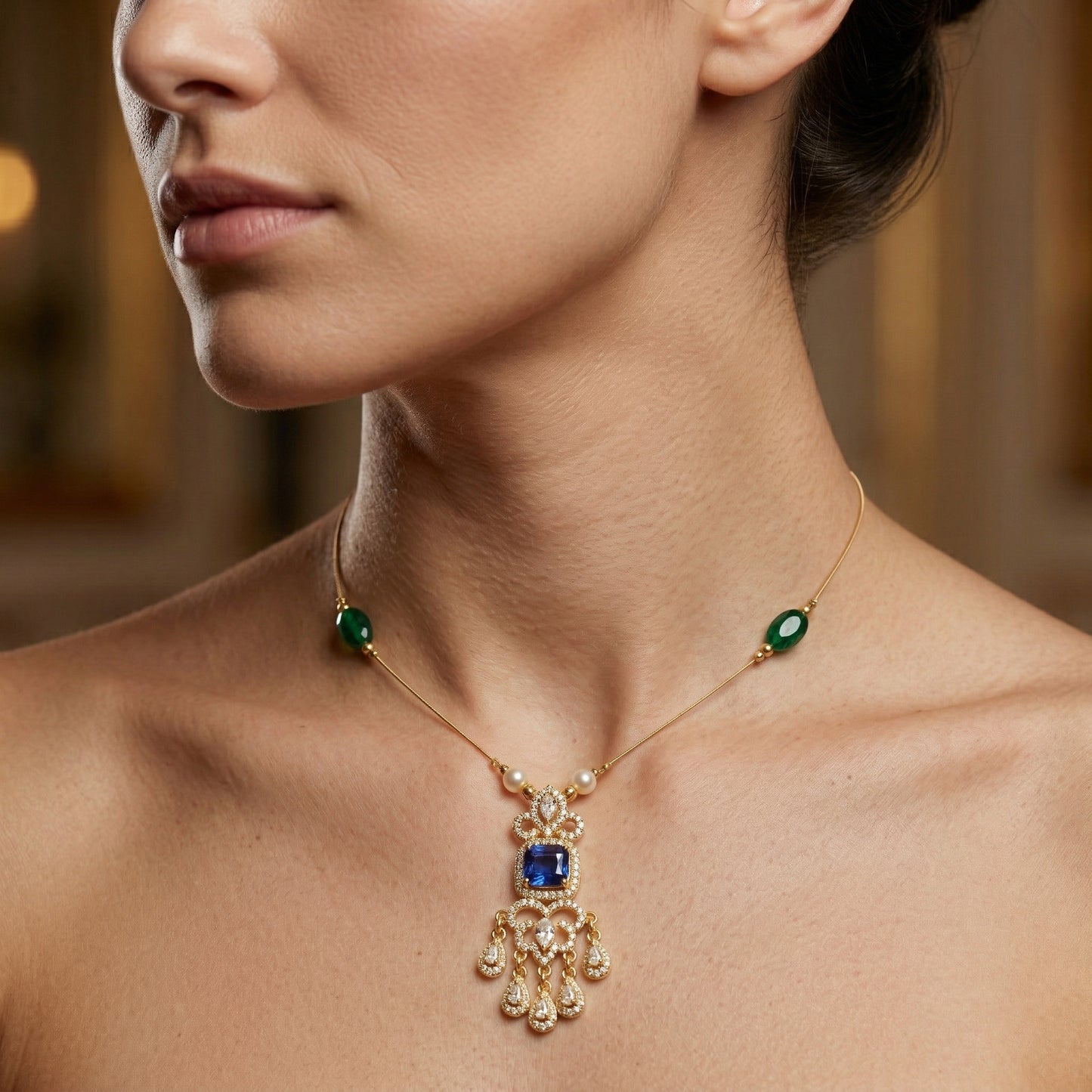 Minimal Luxe American Diamond Pendant Necklace (Gold Plated)