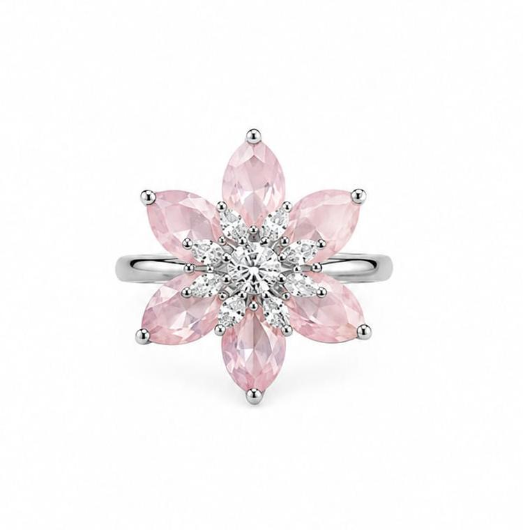Floral AAA American Diamond Brass Statement Ring| Daisy Flower Cocktail Ring for Women
