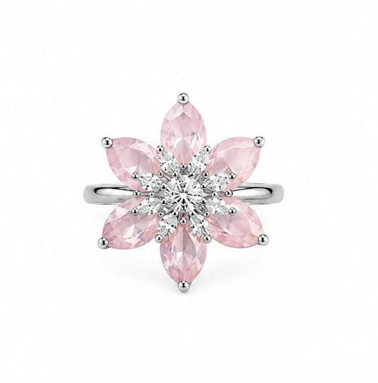 Floral AAA American Diamond Brass Statement Ring| Daisy Flower Cocktail Ring for Women