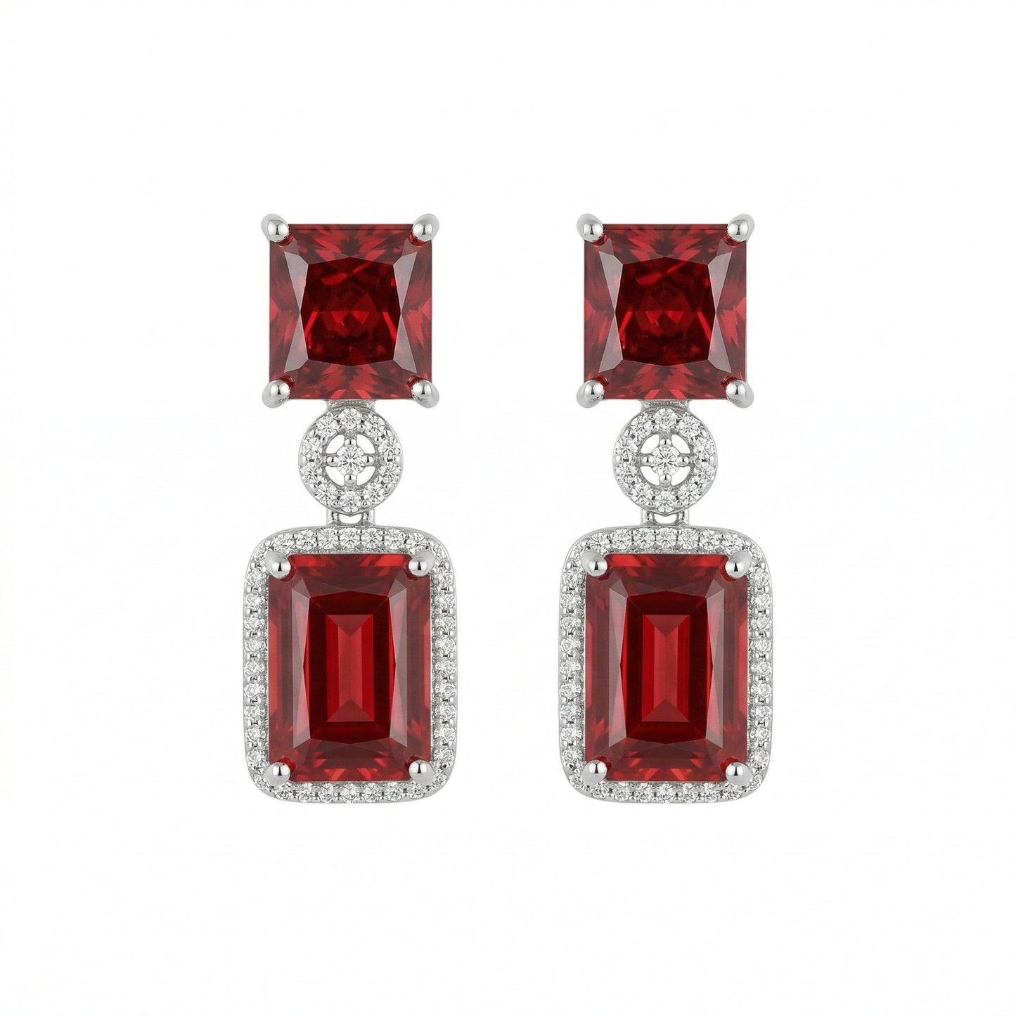 Regal Geometry American Diamond Necklace Set (Rhodium Plated)