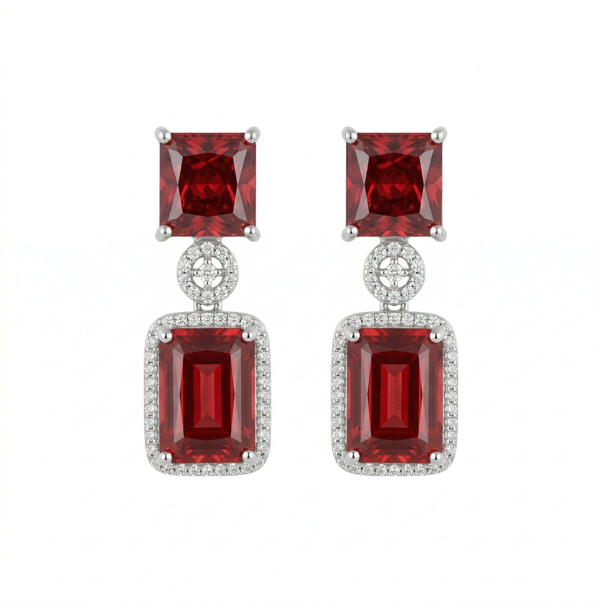Regal Geometry American Diamond Necklace Set (Rhodium Plated)