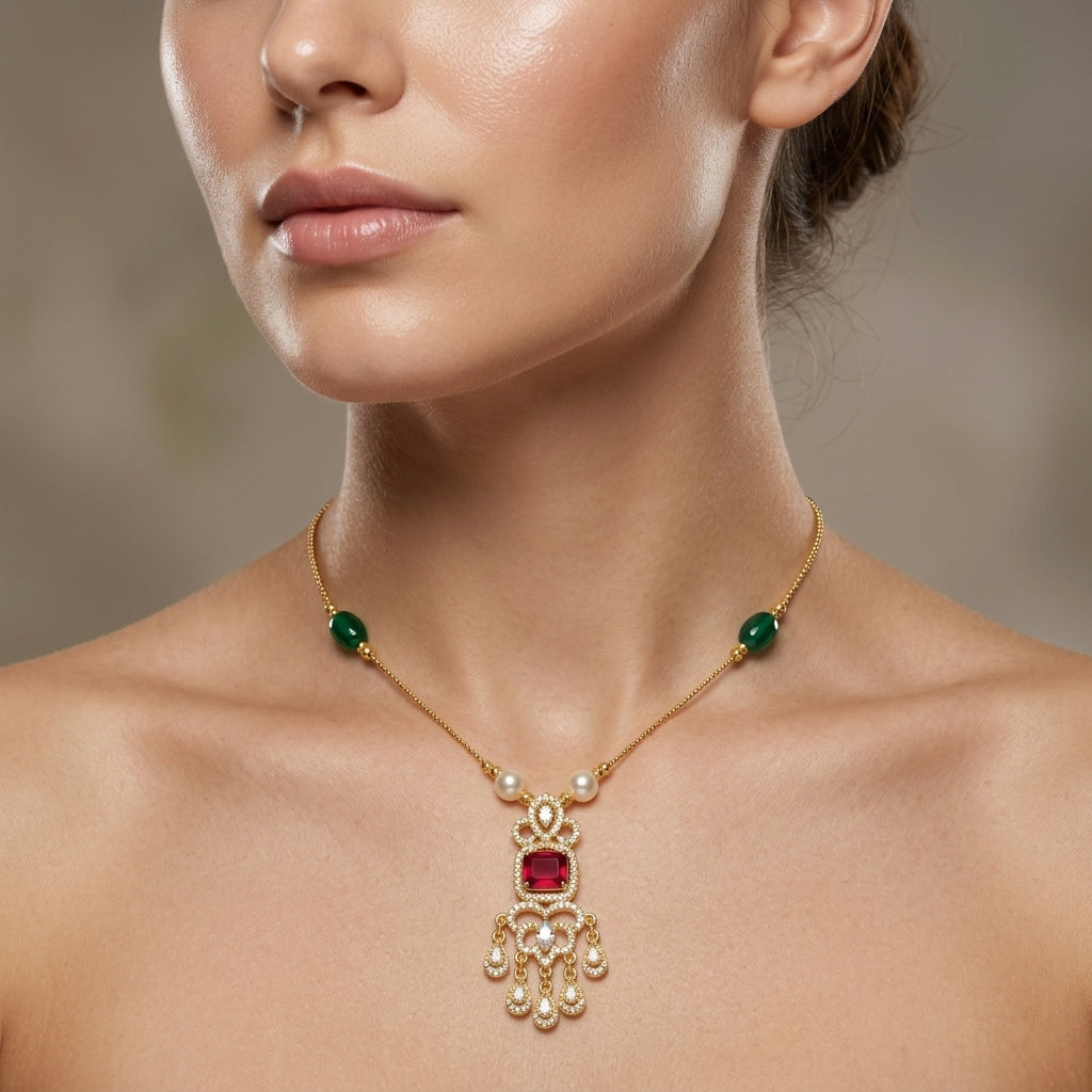Minimal Luxe American Diamond Pendant Necklace (Gold Plated)
