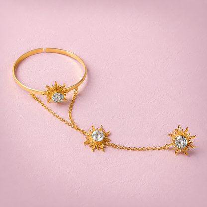 Solara Sunburst Hand Harness Ring Bracelet (Hath Phool)