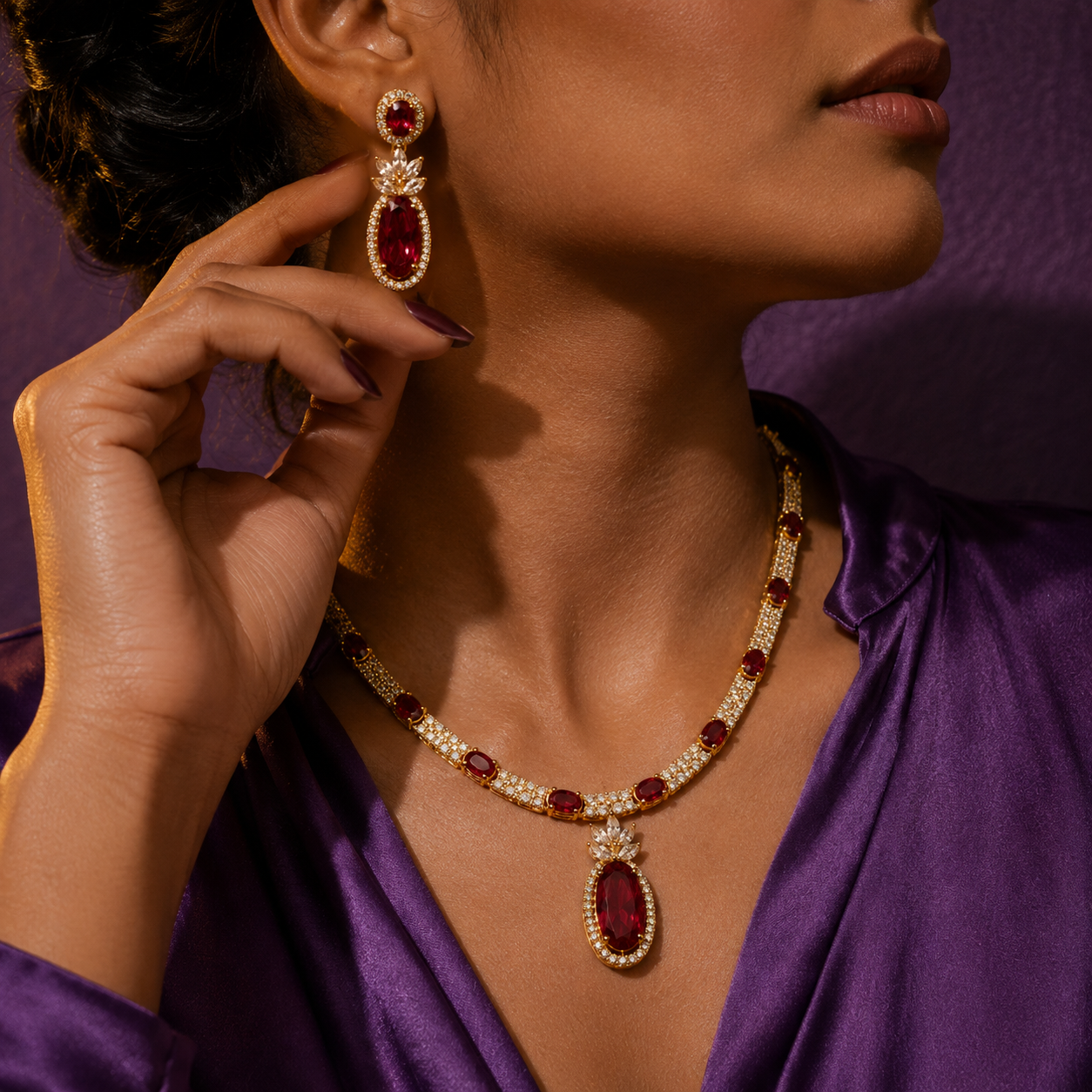 Elara AAA American Diamond Statement Necklace & Earrings Set