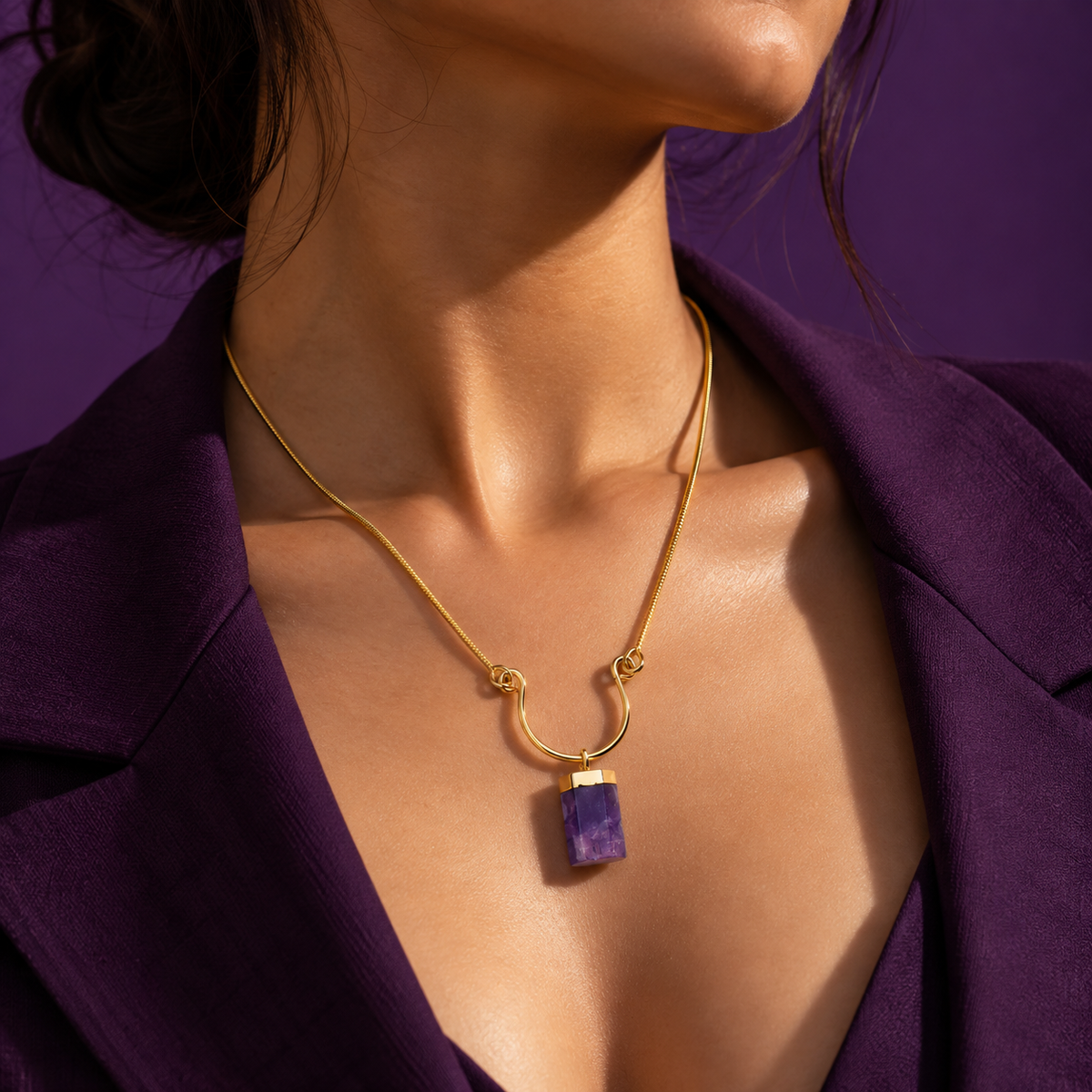Terrene Raw Gemstone Baguette Pendant Necklace