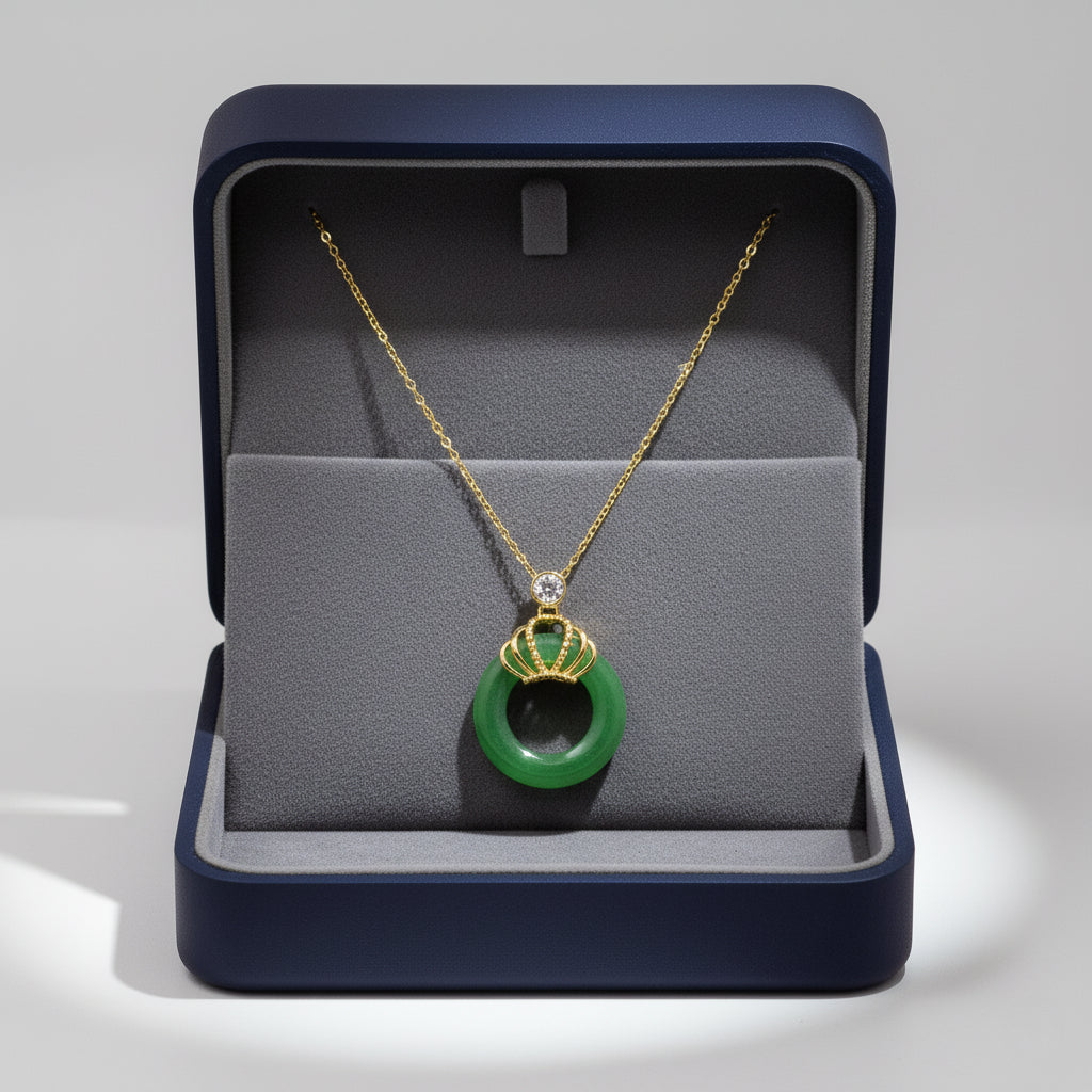 Emerald Halo – Jade Crown Pendant Necklace