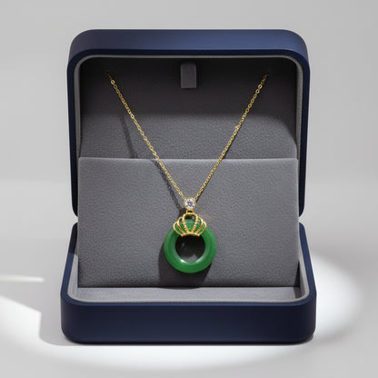 Emerald Halo – Jade Crown Pendant Necklace
