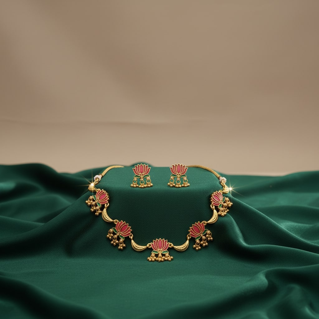 Kamalika Lotus Enamel Necklace Set