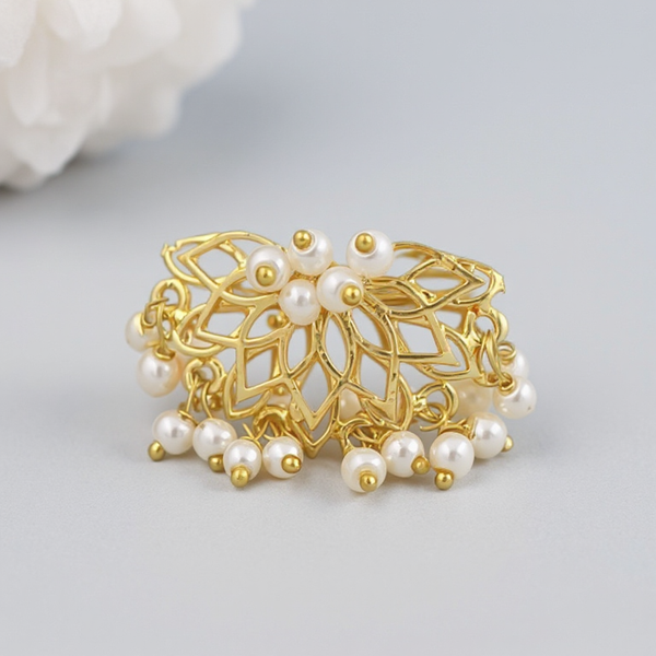 Lotus Pearl Cascade Ring