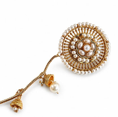 Zoya Oversized Kundan Pearl Stud Earrings with Kaan Chain