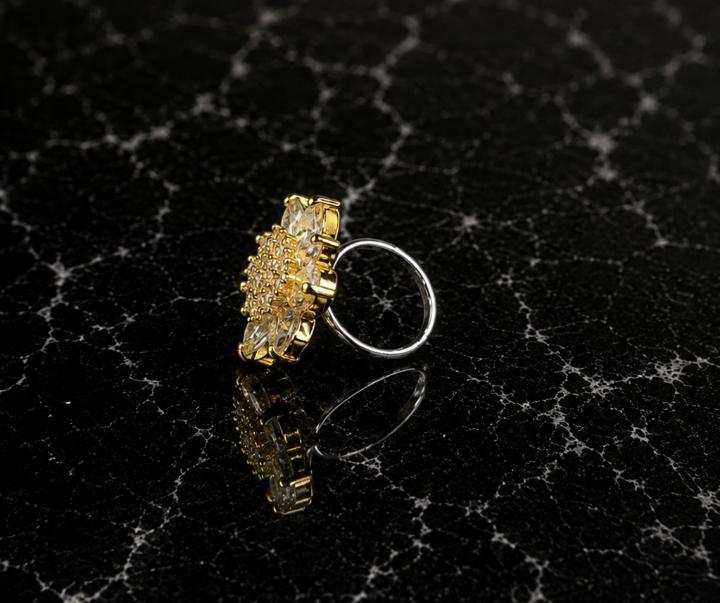 Floral AAA American Diamond Brass Statement Ring| Daisy Flower Cocktail Ring for Women