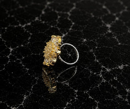 Floral AAA American Diamond Brass Statement Ring| Daisy Flower Cocktail Ring for Women