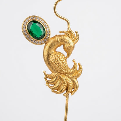 Gold Plated Peacock Needle Earcuff with Glass Stone – Designer Brass Ear Cuff for Women