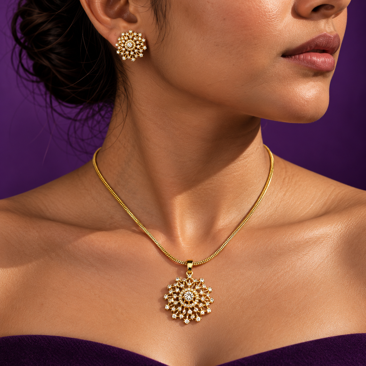 Suryamukhi Sunburst Floral Pendant Set with Matching Studs