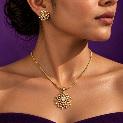Suryamukhi Sunburst Floral Pendant Set with Matching Studs