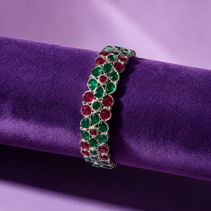 Rangeela Multi-Row Gemstone Oxidised Cuff Bangle (Size 2.4-2.6)