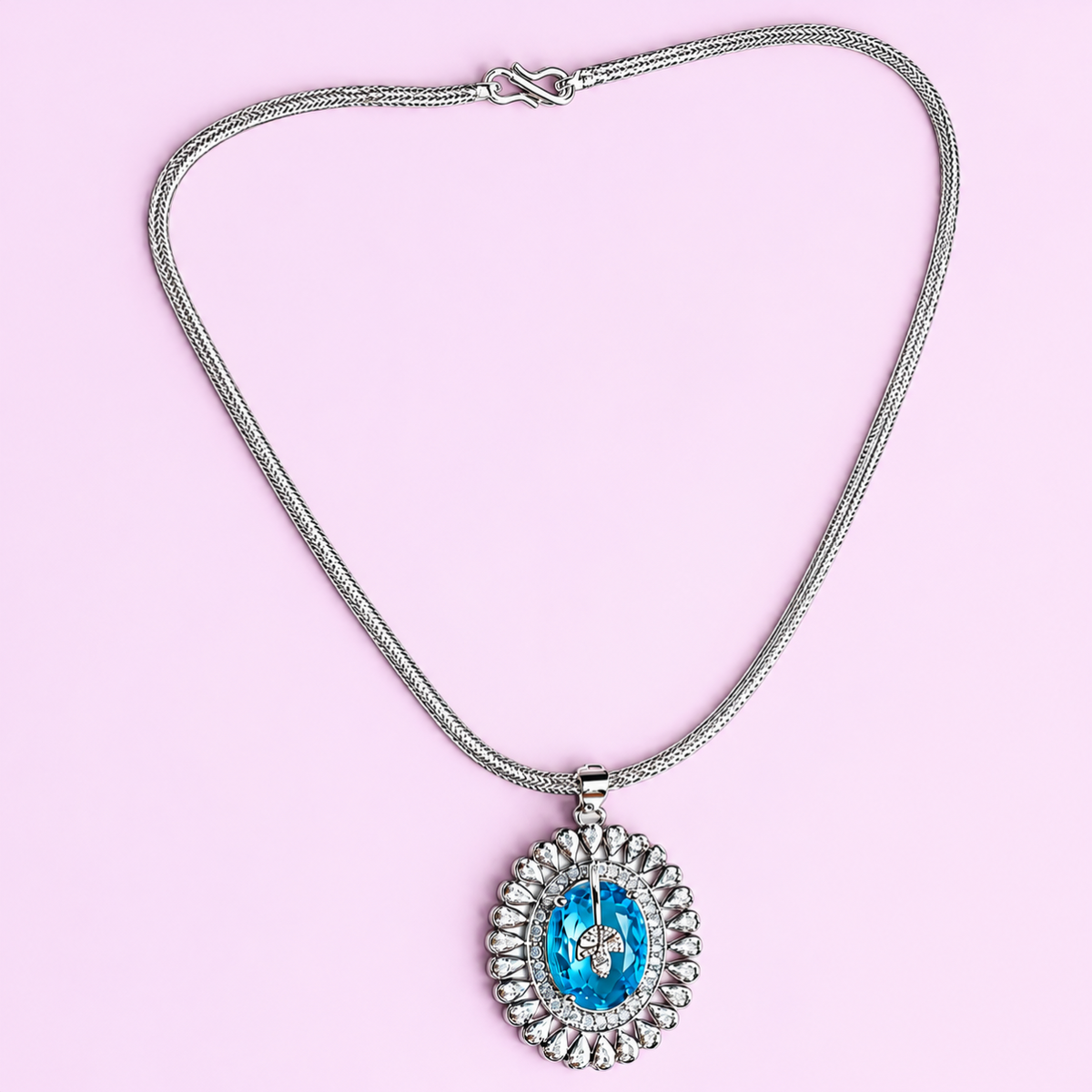 Neelambari Oval Halo Pendant Set with Matching Earrings