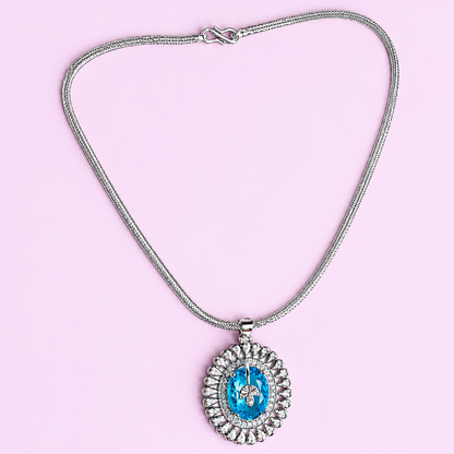 Neelambari Oval Halo Pendant Set with Matching Earrings