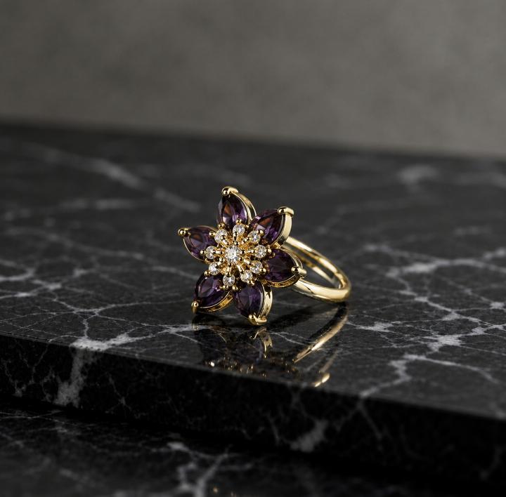 Floral AAA American Diamond Brass Statement Ring| Daisy Flower Cocktail Ring for Women