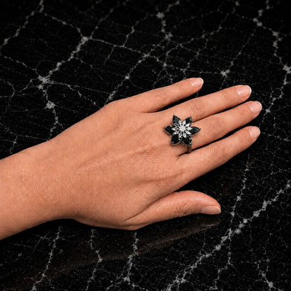 Floral AAA American Diamond Brass Statement Ring| Daisy Flower Cocktail Ring for Women