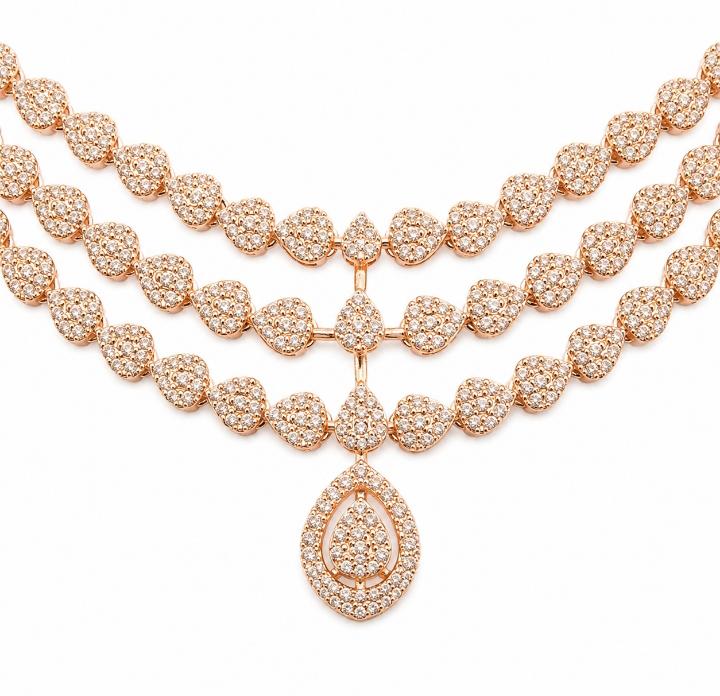 Rose Gold Plated AAA American Diamond Necklace Set in Brass – Delicate CZ Jewellery for Women”