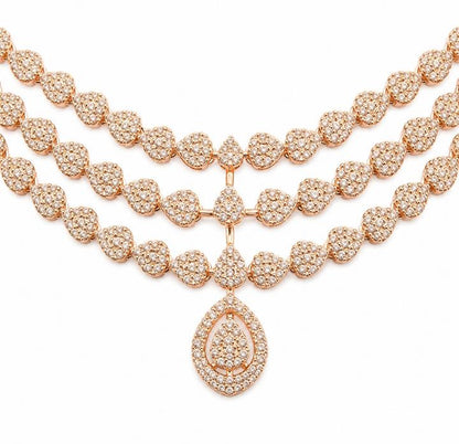 Rose Gold Plated AAA American Diamond Necklace Set in Brass – Delicate CZ Jewellery for Women”