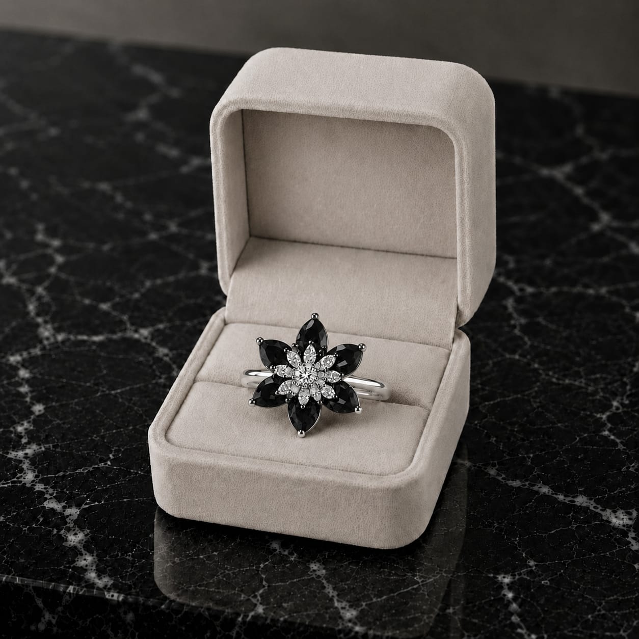 Floral AAA American Diamond Brass Statement Ring| Daisy Flower Cocktail Ring for Women